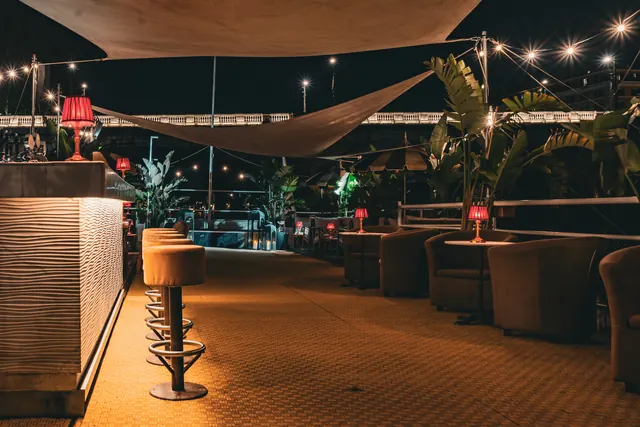 Outdoor lounge for corporate cocktails on the Tiber